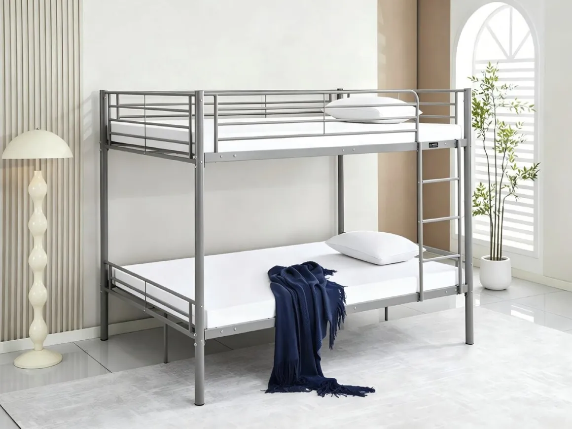 Lit double superposé avec sommier inclus "Adam" - 140 x 190 cm - Gris