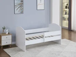 Lit enfant avec barrière "Victoria" - Bois - Blanc - 80 x 160 cm