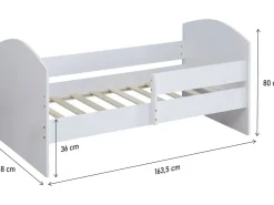 Lit enfant avec barrière "Victoria" - Bois - Blanc - 80 x 160 cm