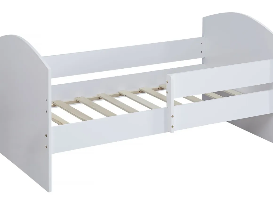 Lit enfant avec barrière "Victoria" - Bois - Blanc - 80 x 160 cm