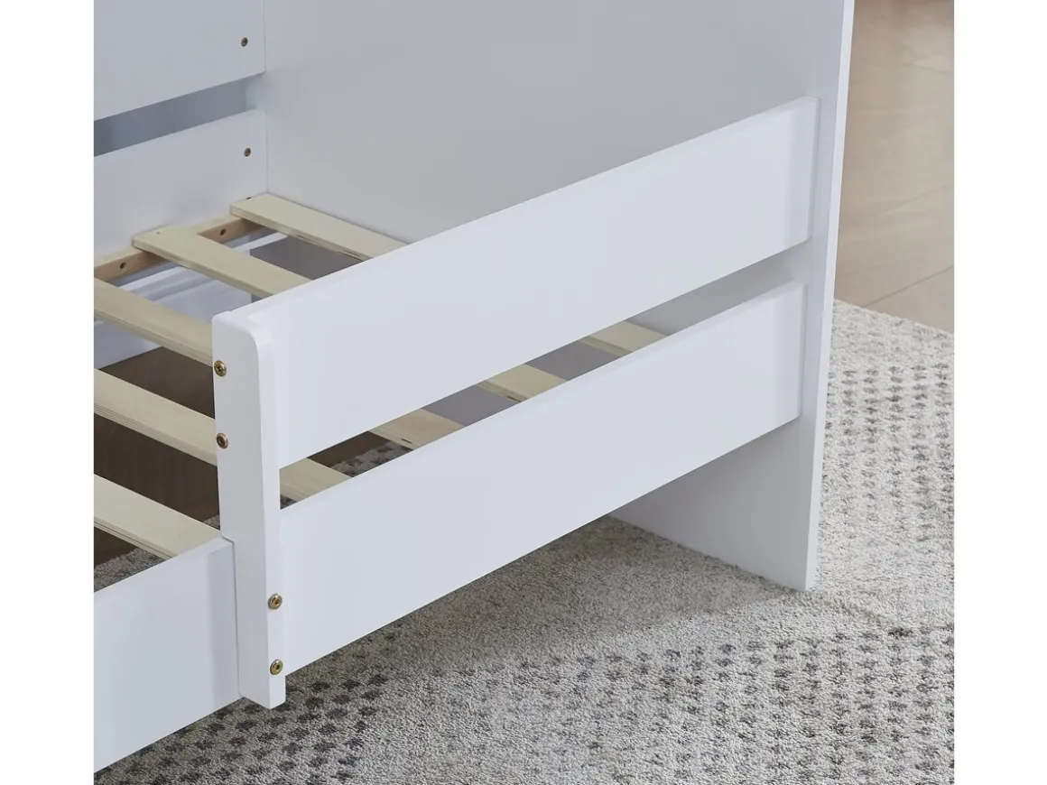 Lit enfant avec barrière "Victoria" - Bois - Blanc - 80 x 160 cm