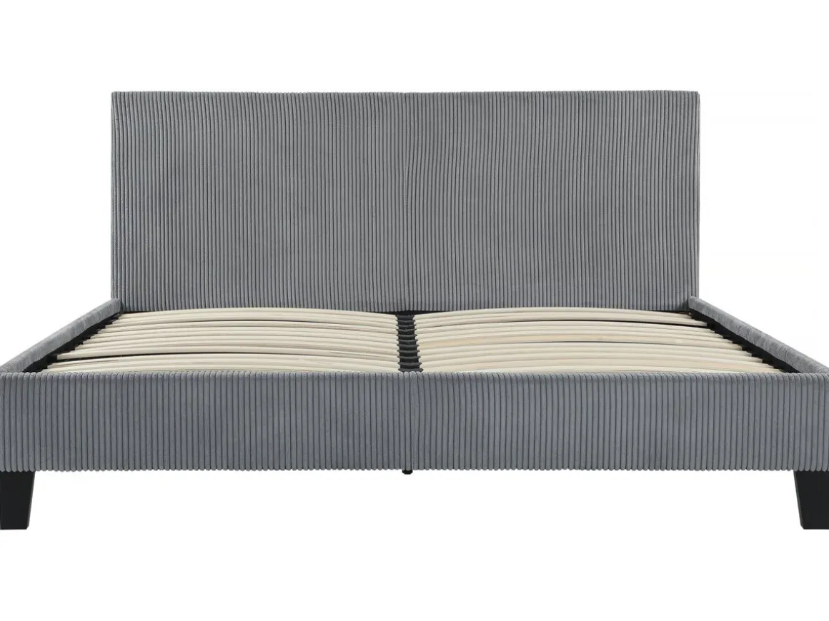 Lit en Velours Cotelé "Ambre" - 160 x 200 - Gris