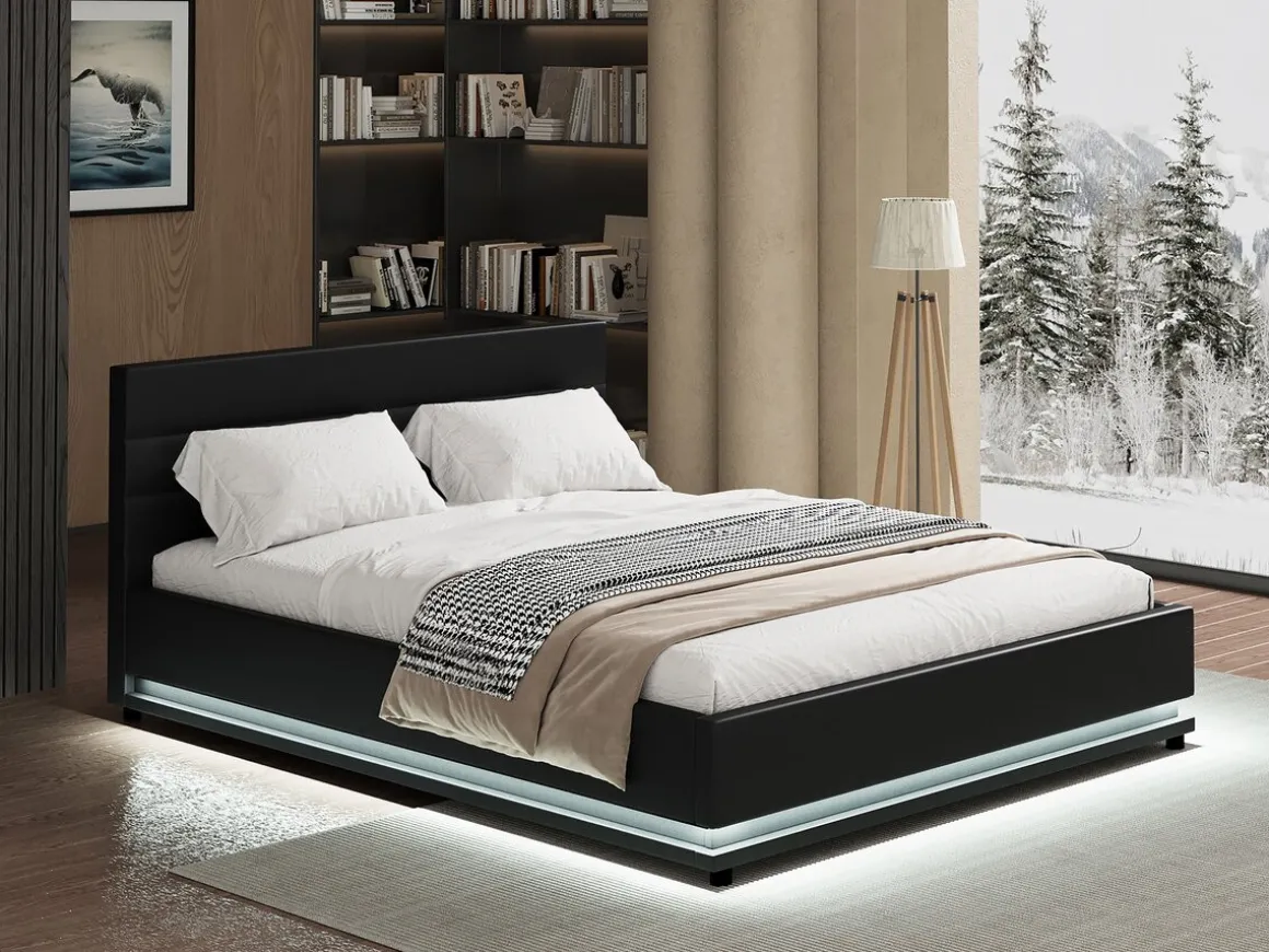 Lit LED avec coffre "Anastasia" - 140 x 190 cm - Noir