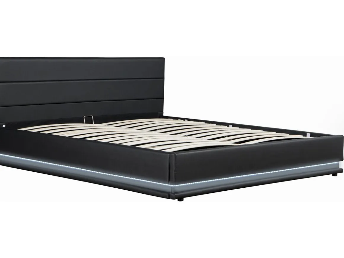 Lit LED avec coffre "Anastasia" - 140 x 190 cm - Noir