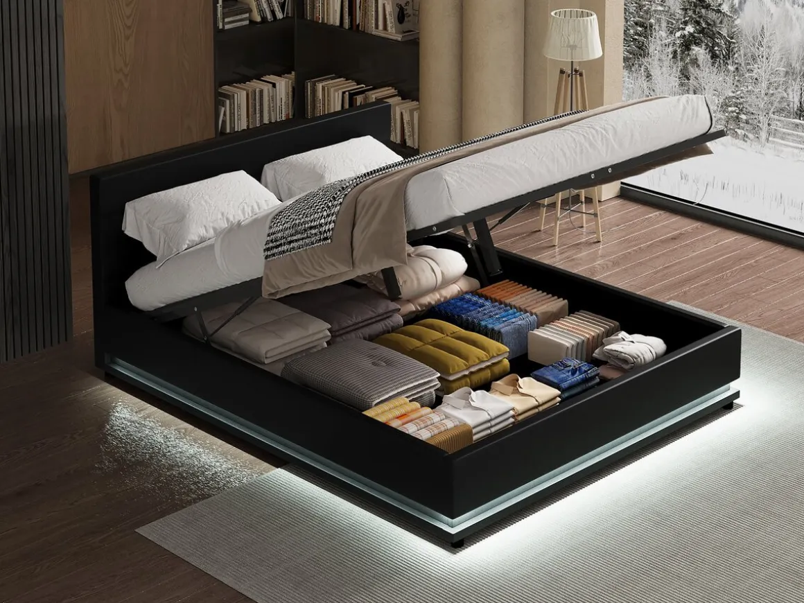 Lit LED avec coffre "Anastasia" - 140 x 190 cm - Noir
