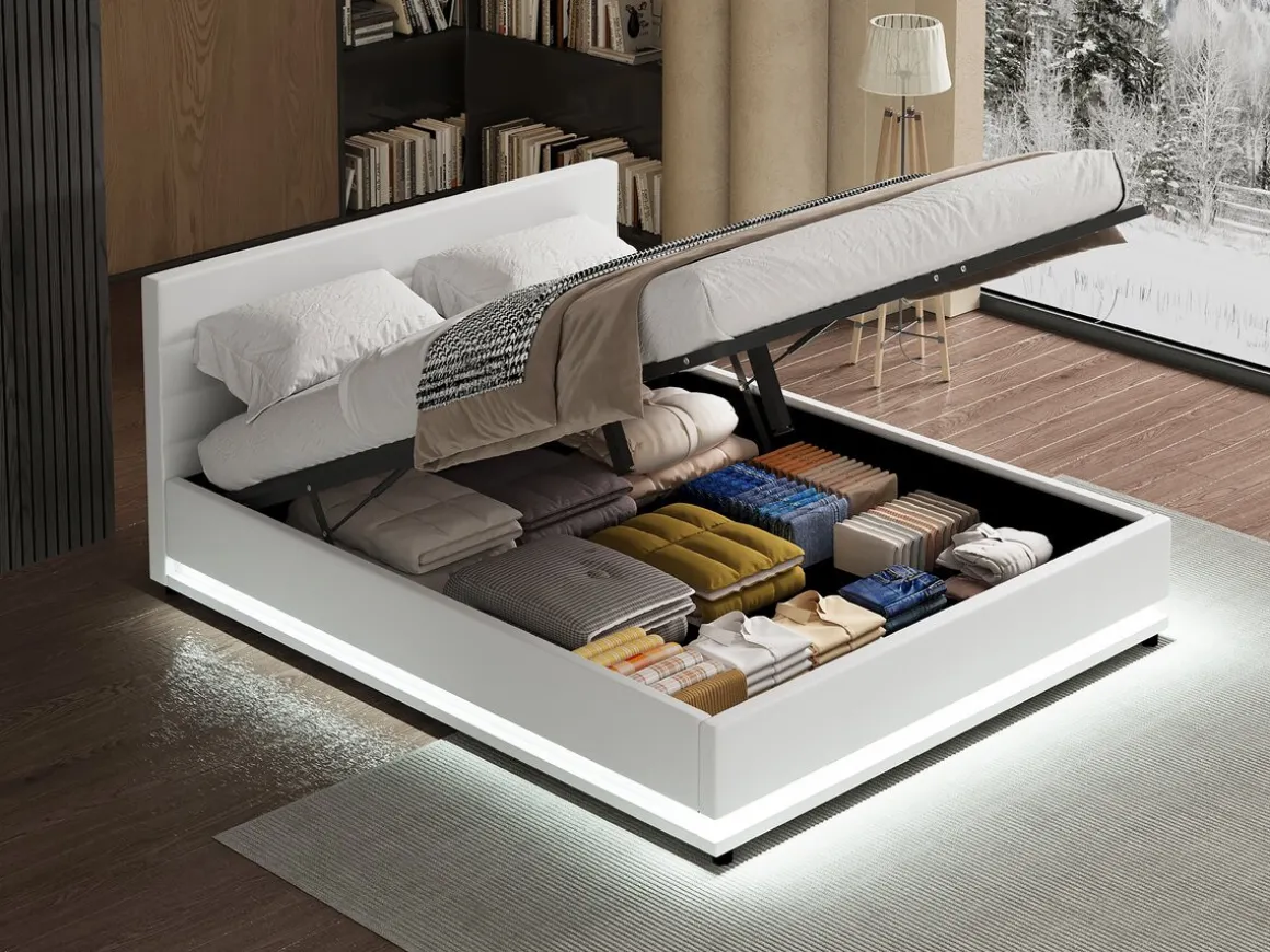 Lit LED avec coffre "Anastasia" - 160 x 200 cm - Blanc