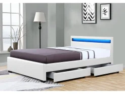 Lit LED avec 4 tiroirs "Nico" - 160 × 200 cm - Blanc