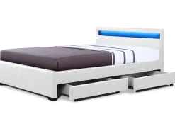 Lit LED avec 4 tiroirs "Nico" - 160 × 200 cm - Blanc