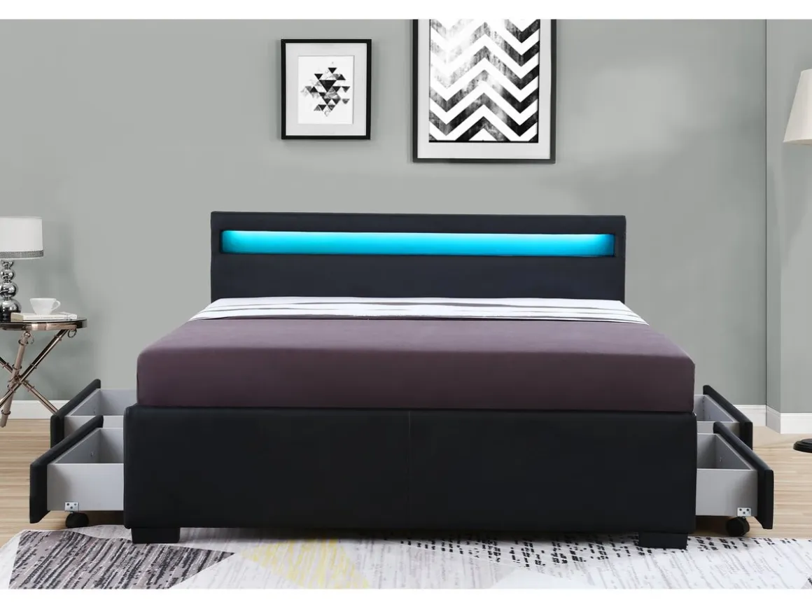 Lit LED avec 4 tiroirs "Nico" - 140 × 190 cm - Noir