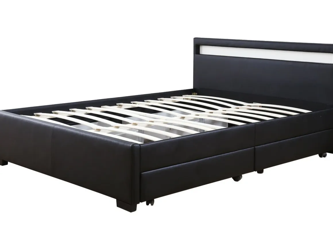 Lit LED avec 4 tiroirs "Nico" - 140 × 190 cm - Noir