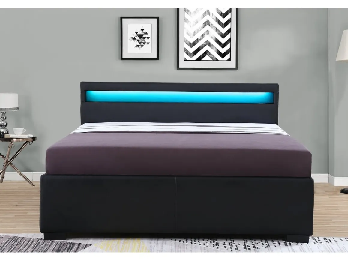 Lit LED avec 4 tiroirs "Nico" - 140 × 190 cm - Noir