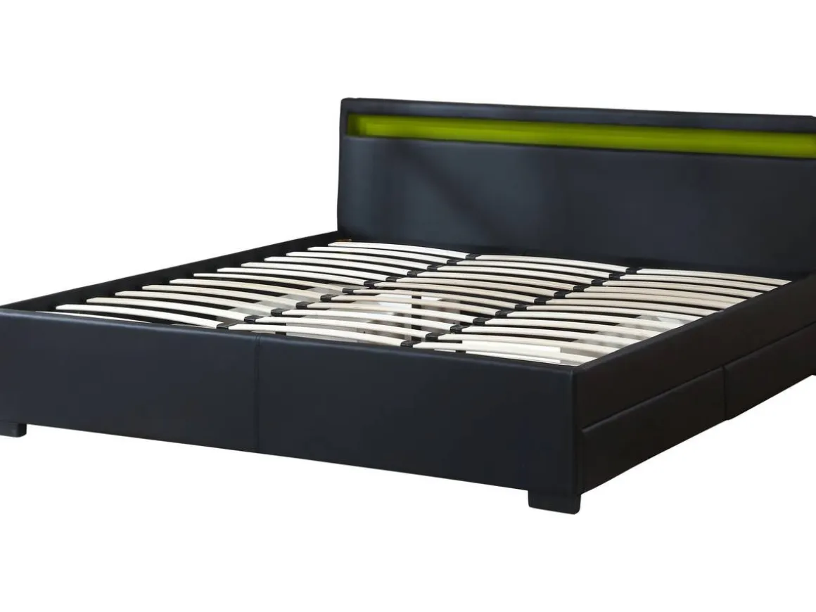 LIT LED double avec 4 tiroirs "Nico" - 180 x 200 cm - Noir