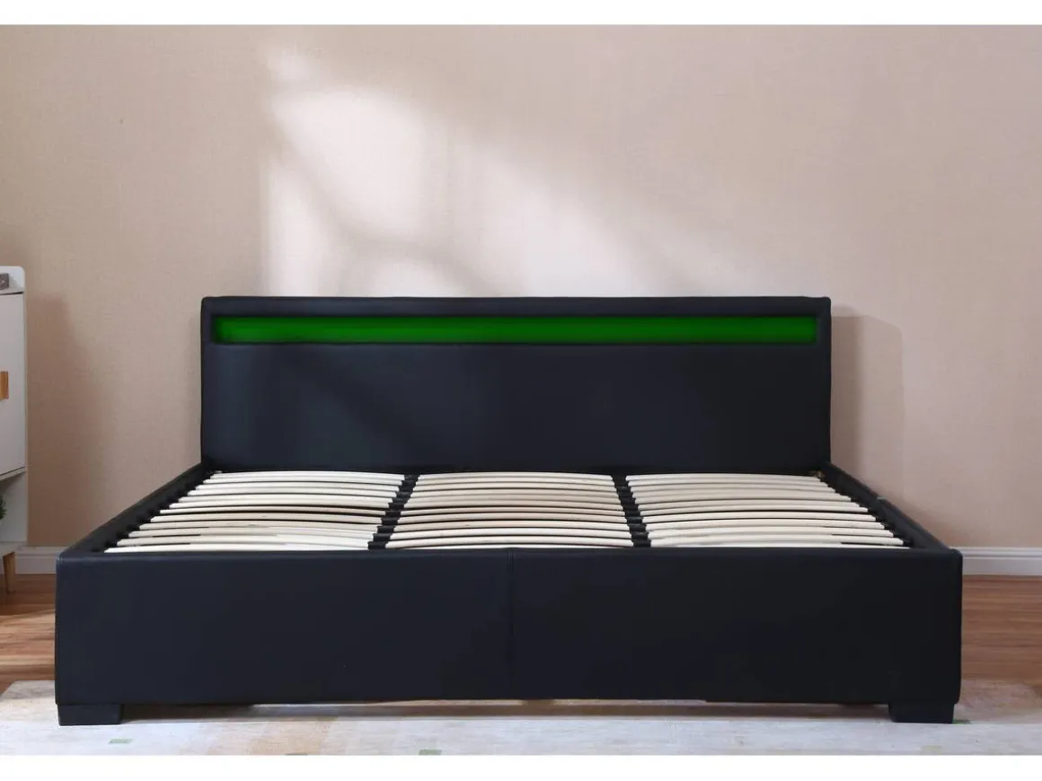 LIT LED double avec 4 tiroirs "Nico" - 180 x 200 cm - Noir