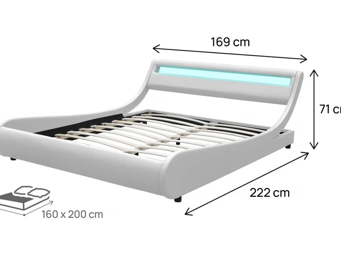Lit LED "Natacha" - 160 x 200 cm - Blanc