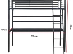 Lit mezzanine avec bureau "Alona" - 90 x 190 cm - Noir