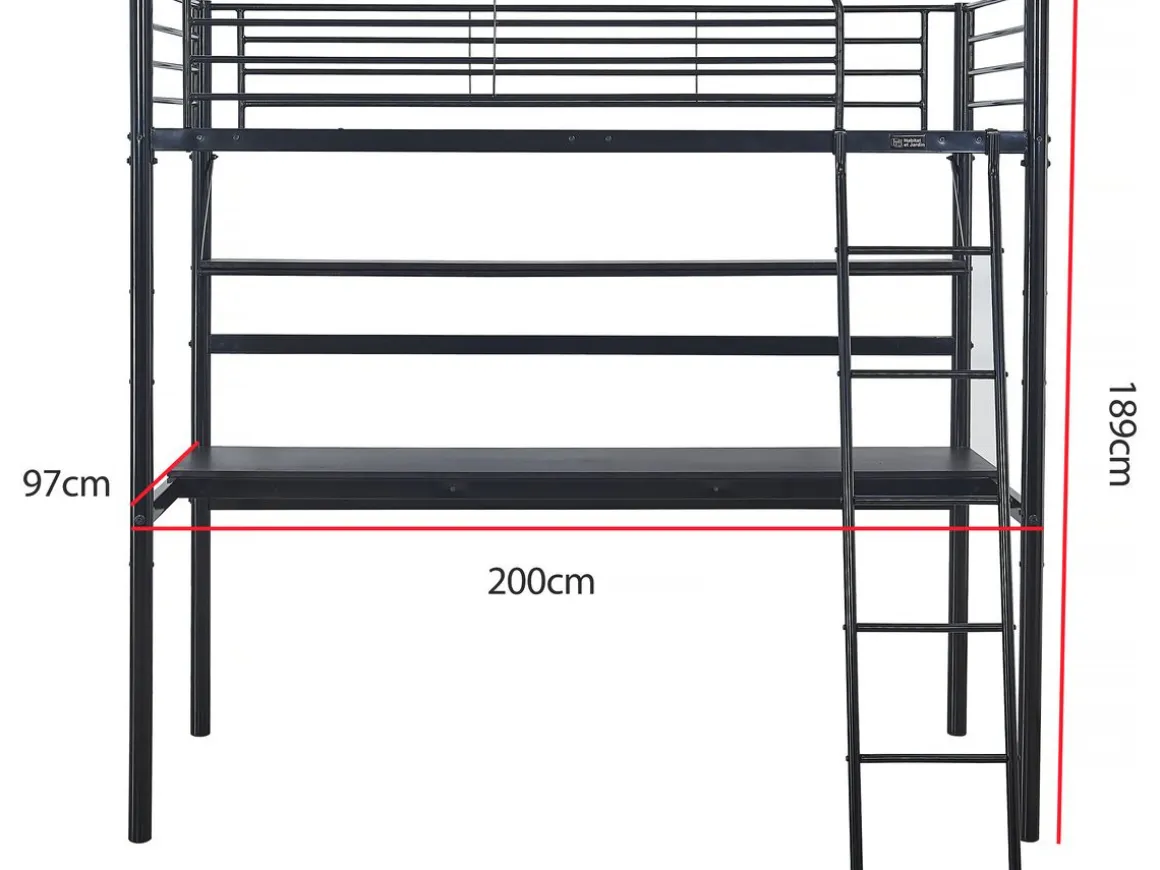 Lit mezzanine avec bureau "Alona" - 90 x 190 cm - Noir