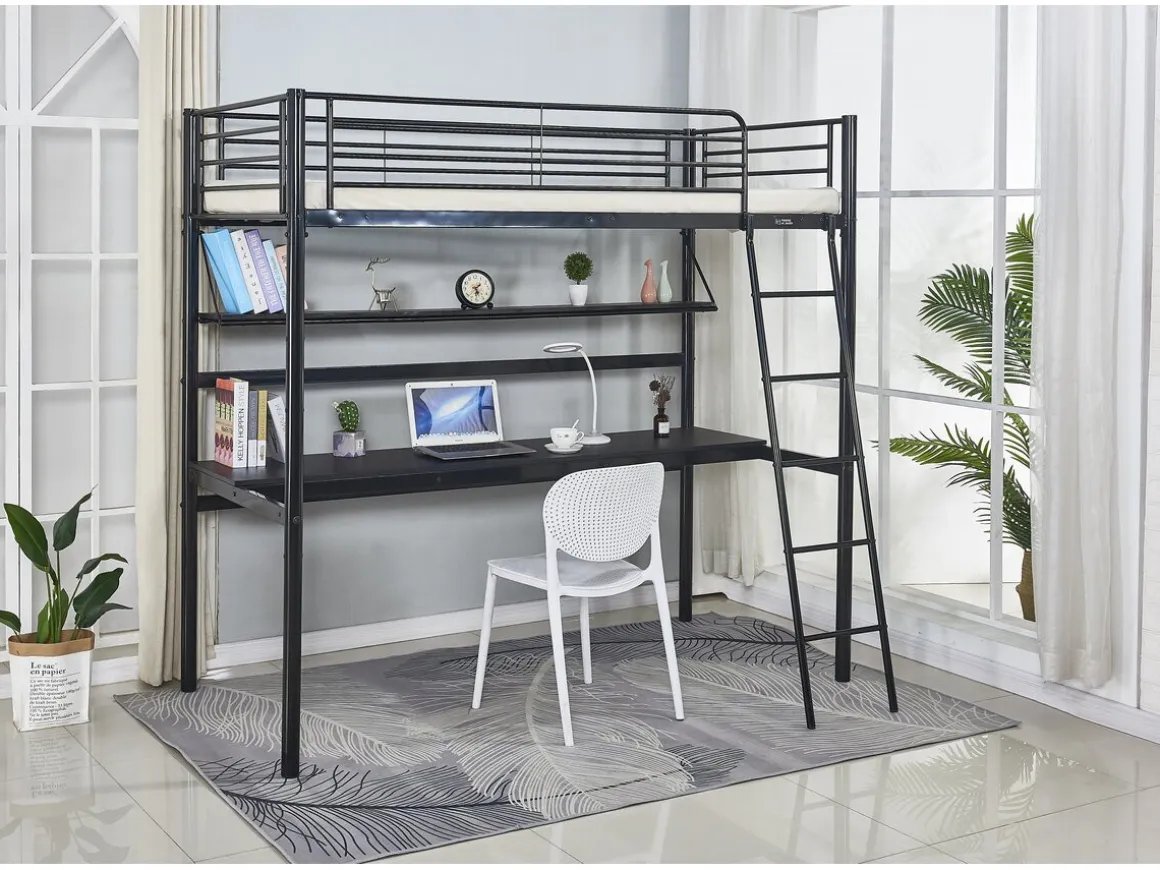 Lit mezzanine avec bureau "Alona" - 90 x 190 cm - Noir