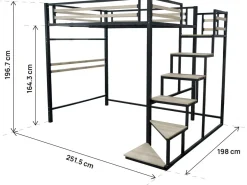 Lit mezzanine en métal avec escalier 