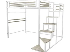 Lit mezzanine en métal avec escalier "LENA" - 140 x 190 cm - Blanc
