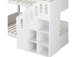 Lit superposé en bois avec escalier et rangements "Léana" - 90 x 190 cm - Blanc