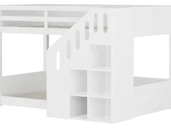 Lit superposé en bois avec escalier et rangements "Léana" - 90 x 190 cm - Blanc