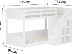 Lit superposé en bois avec escalier et rangements 