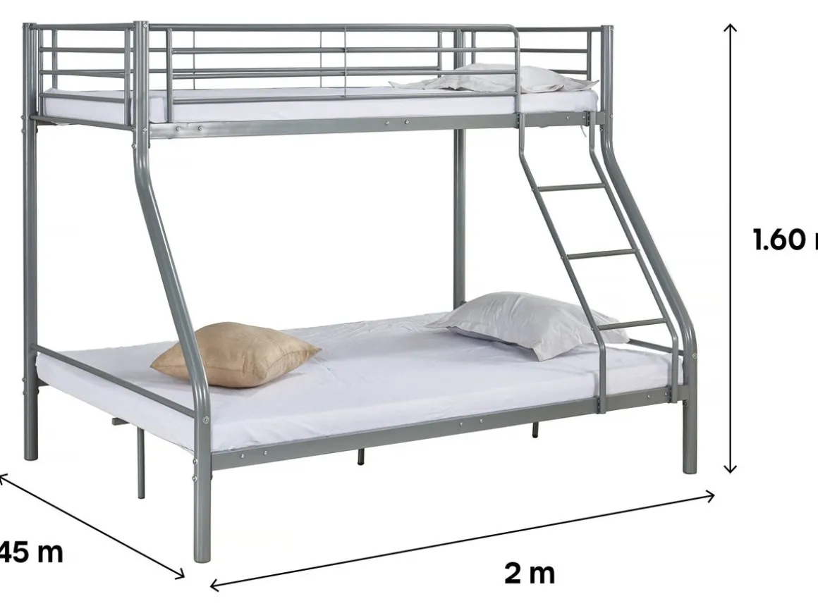 Lit superposé en métal "Leo" Sommiers inclus - 90/140 x 190 cm - Gris
