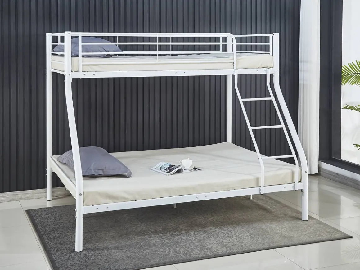 Lit superposé en métal "Leo" Sommiers inclus - 90/140 x 190 cm - Blanc