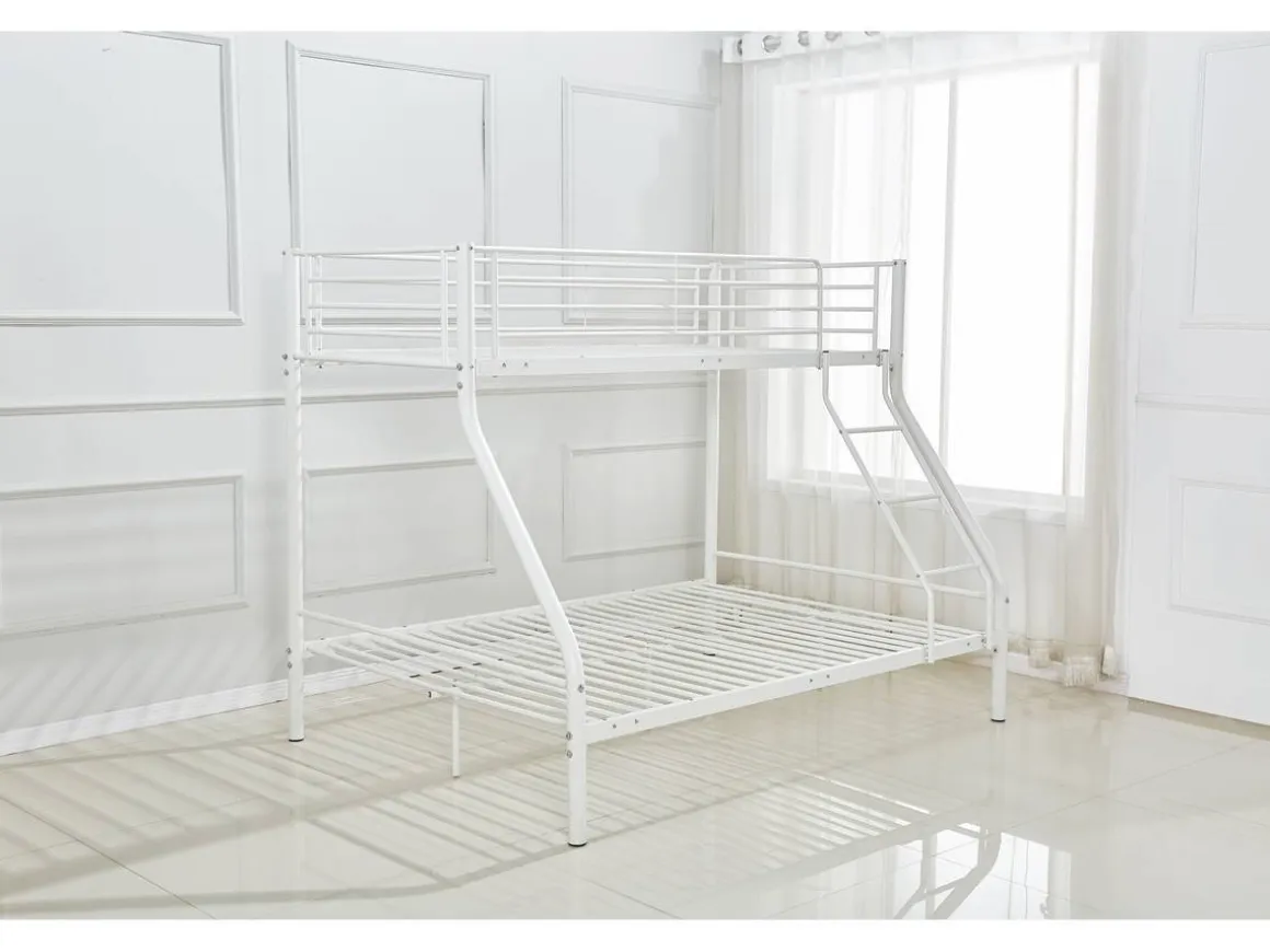 Lit superposé en métal "Leo" Sommiers inclus - 90/140 x 190 cm - Blanc