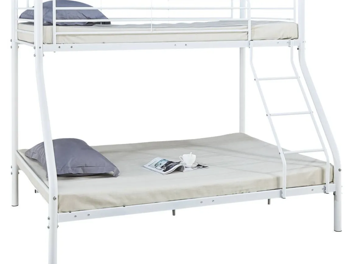 Lit superposé en métal "Leo" Sommiers inclus - 90/140 x 190 cm - Blanc