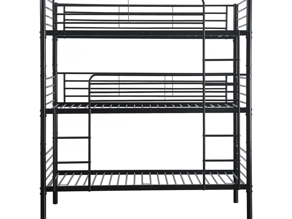 Lit superposé en métal triple "HAVIN" - 90 x 190 cm - Noir