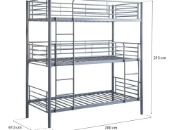 Lit superposé en métal triple "HAVIN" - 90 x 190 cm - Gris