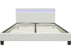 Lit tissu bouclette avec LED "Maria" 160 x 200 cm - Crème