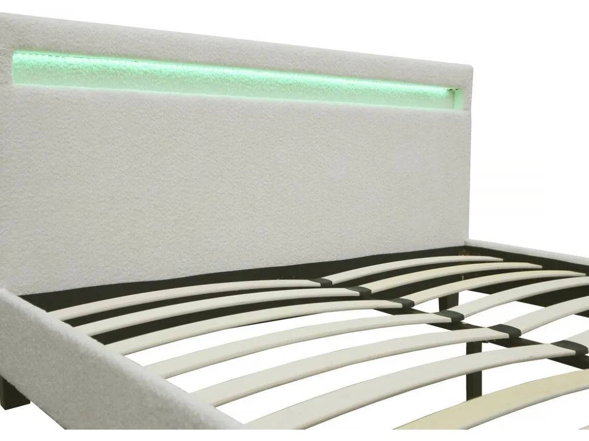 Lit tissu bouclette avec LED "Maria" 140x190cm - Crème