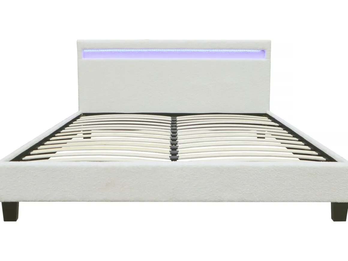 Lit tissu bouclette avec LED "Maria" 140x190cm - Crème