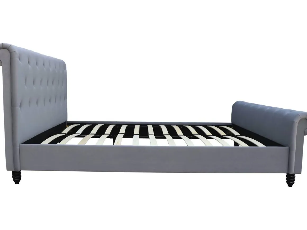 Lit Velours "Godefroy" - 140 x 190 cm - Gris
