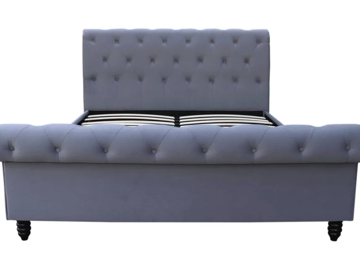 Lit Velours "Godefroy" - 140 x 190 cm - Gris