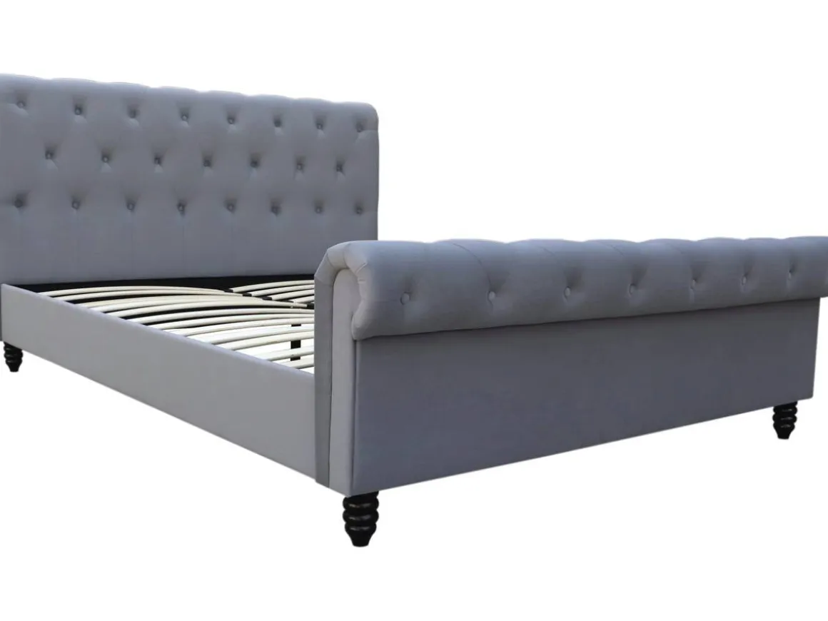 Lit Velours "Godefroy" - 140 x 190 cm - Gris