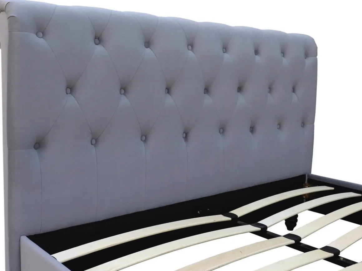 Lit Velours "Godefroy" - 140 x 190 cm - Gris