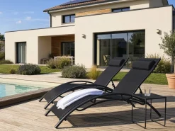 Lot de 2 bains de soleil en aluminium Beauty "Phoenix" - Noir