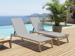 Lot de 2 bains de soleil en aluminium imitation bois 