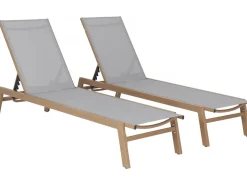 Lot de 2 bains de soleil en aluminium imitation bois 