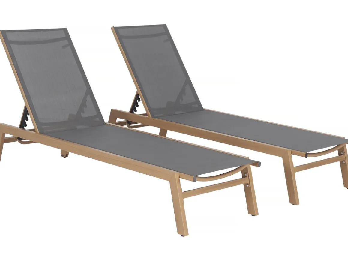 Lot de 2 bains de soleil en aluminium imitation bois "Elysia" - Gris