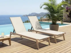 Lot de 2 bains de soleil en aluminium imitation bois 