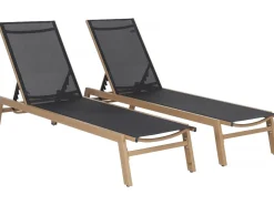 Lot de 2 bains de soleil en aluminium imitation bois 