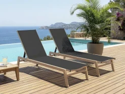 Lot de 2 bains de soleil en aluminium imitation bois 