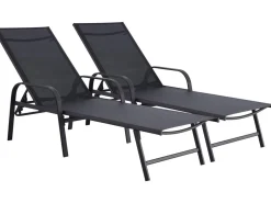 Lot de 2 Bains de soleil en métal avec accoudoirs "Farniente" - Noir