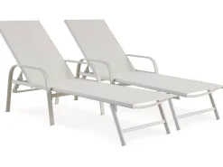 Lot de 2 Bains de soleil en métal avec accoudoirs "Farniente" - Blanc
