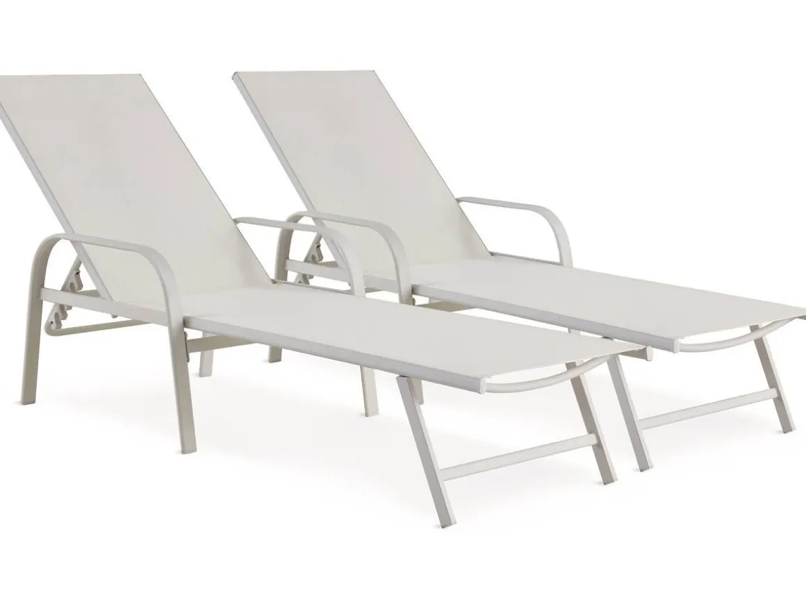 Lot de 2 Bains de soleil en métal avec accoudoirs "Farniente" - Blanc