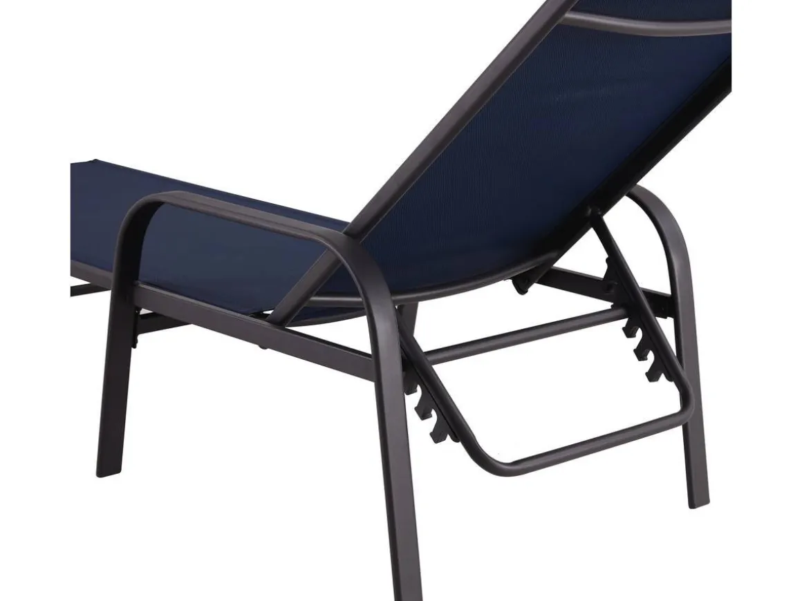 Lot de 2 Bains de soleil en métal avec accoudoirs "Farniente" - Bleu nuit